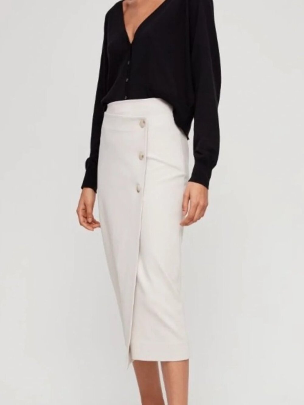 BABATON Black Pencil Button Stretch Midi Skirt - NWT